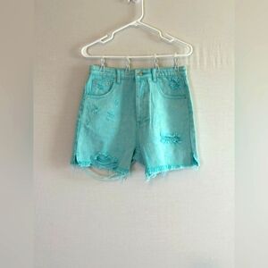 NWT Signature8 Distressed Aqua Denim Shorts